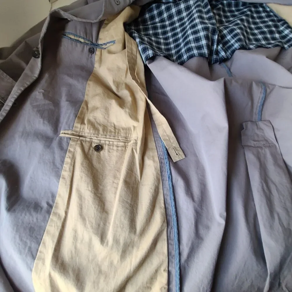 J Crew Sutherland Trench Coat Mens XL Gray Cotton Plaid Lined 2009 Y2K